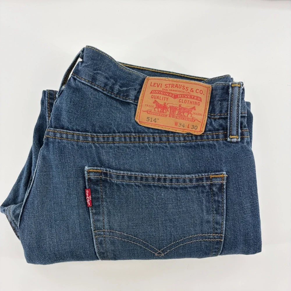 Vintage Levis 514 Straight Fit Mens Jeans Blue Denim Medium Wash 34x30